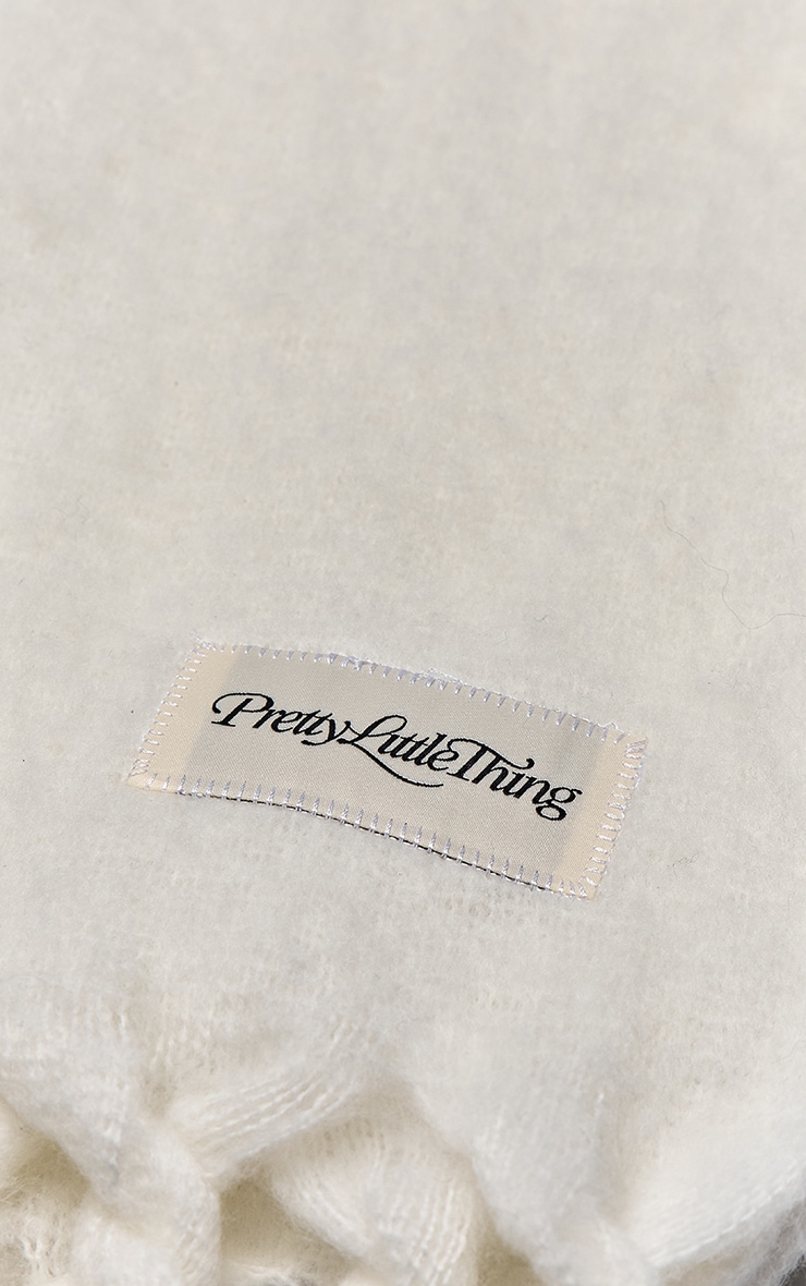 Cream Cream Logo Tab Fuzzy Blanket Scarf image 3