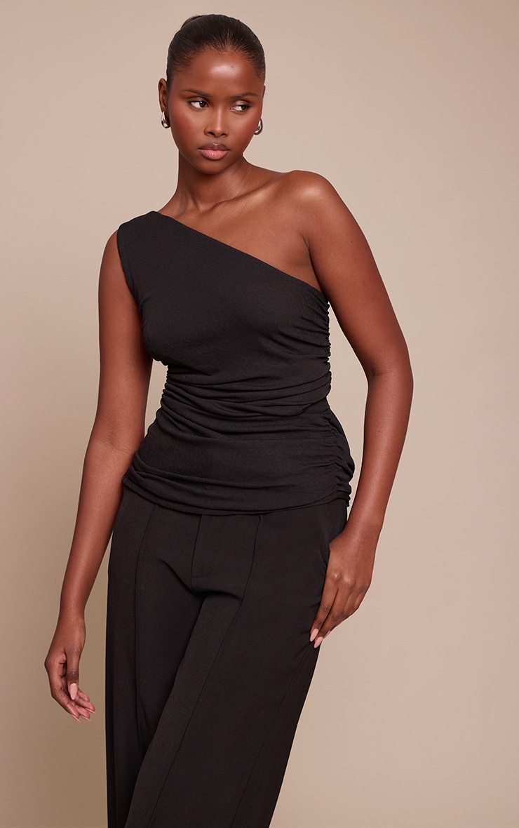 Black Double Layered Burnout Mesh Extreme Ruched Detail Top image 1