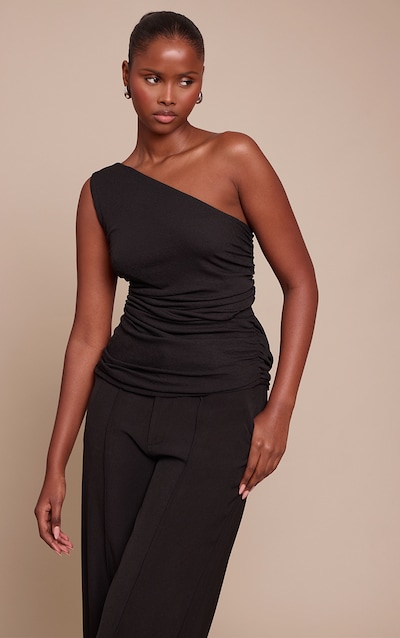 Black Double Layered Burnout Mesh Extreme Ruched Detail Top