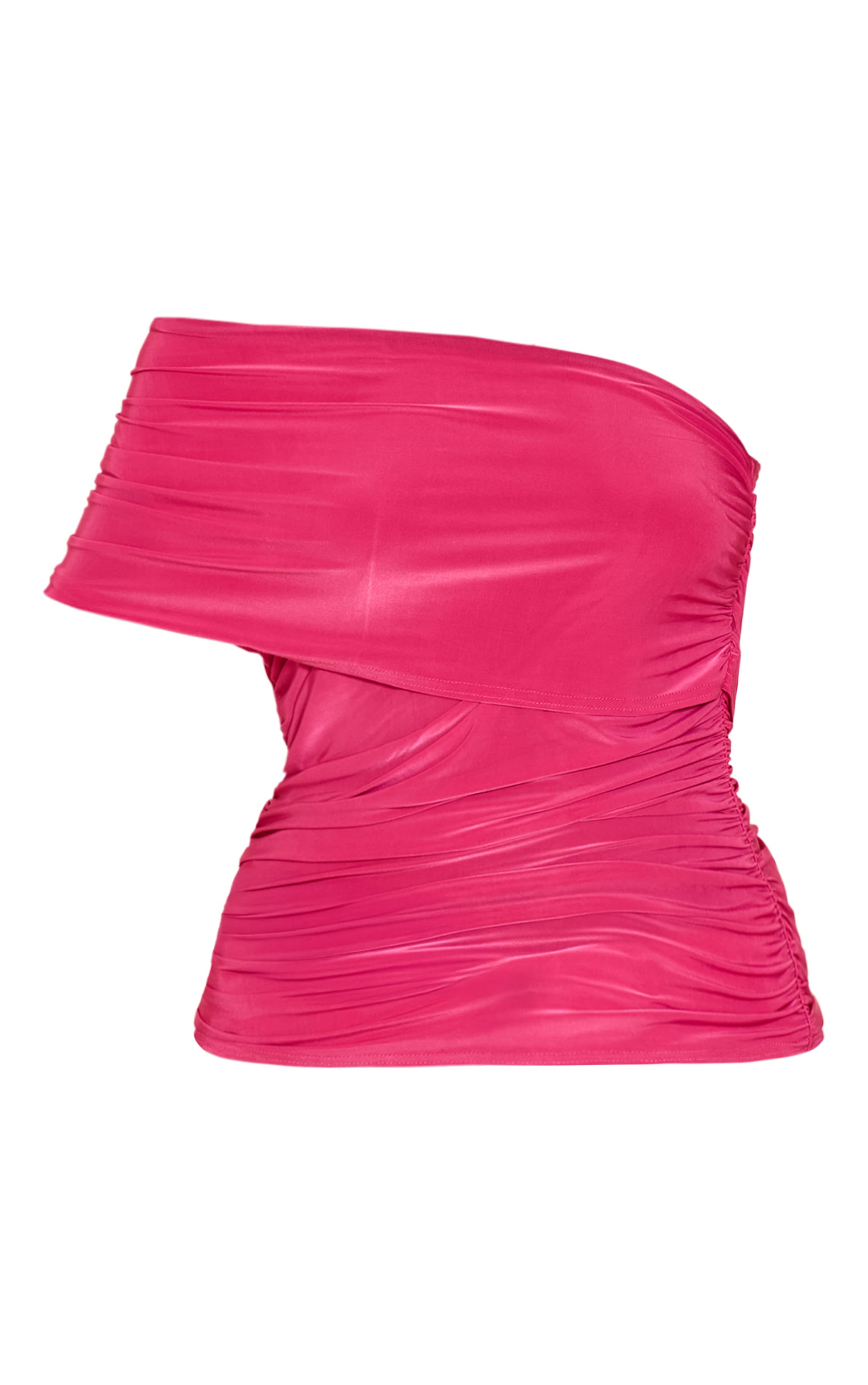 Fuschia Double Layer Slinky Overlay One Shoulder Top image 5