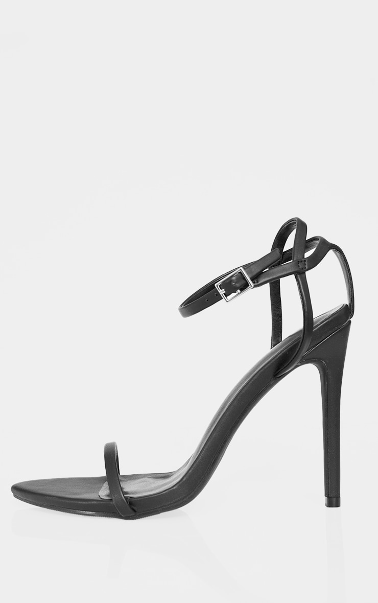 Black PU Point Toe Strappy High Stiletto Heeled Sandals image 4