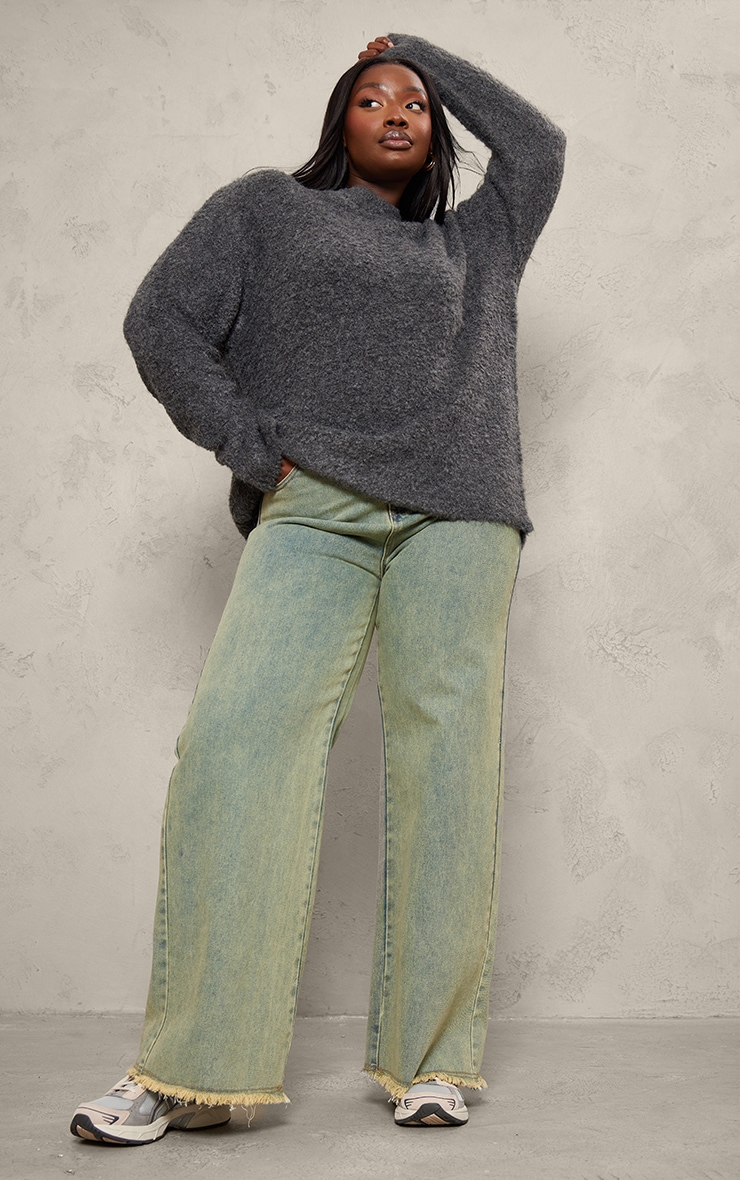 Plus Charcoal Bobble Knit Oversized Sweater image 3