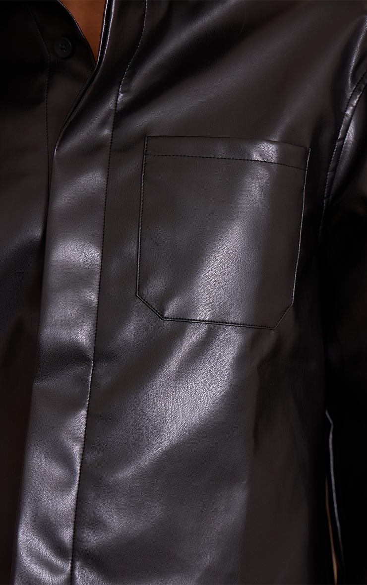 Black Faux Leather Pocket Detail Shirt image 4