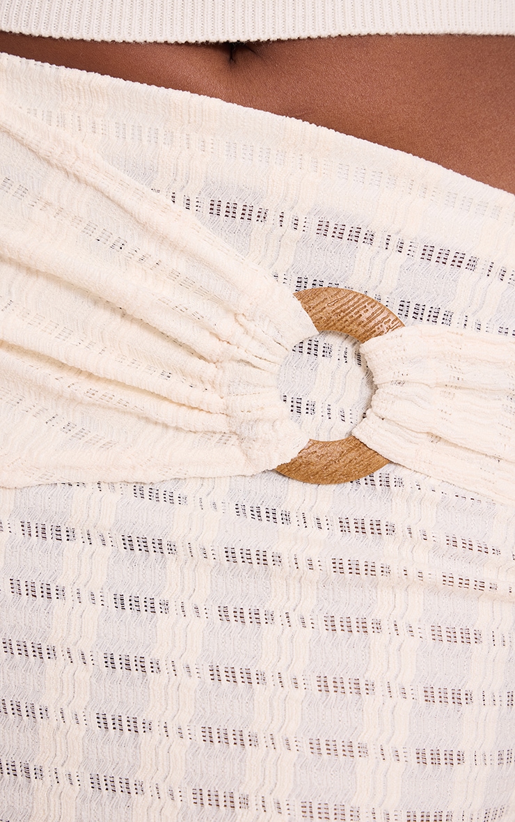Cream Textured Wooden Trim Maxi Skirt image 4
