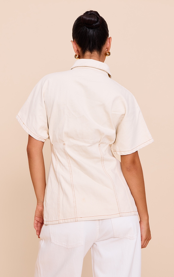 Almond Seam Detail Peplum Denim Shirt image 2