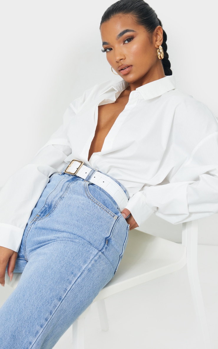 White Quilted Waist Belt