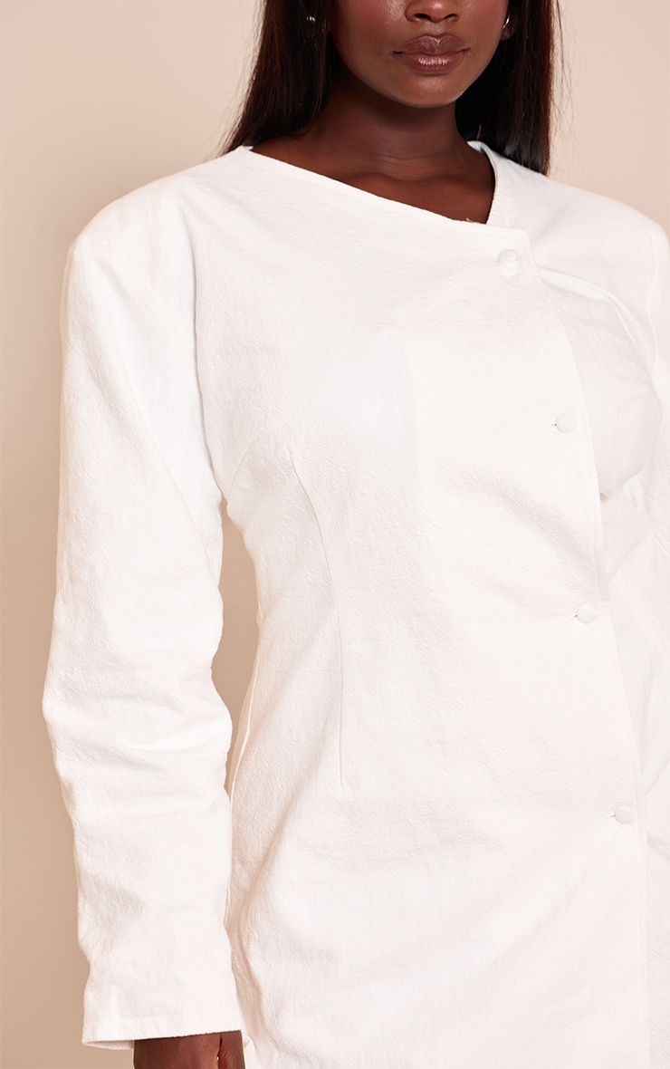 Plus White Premium Linen Cinched Waist Cocoon Sleeve Mini Dress image 4
