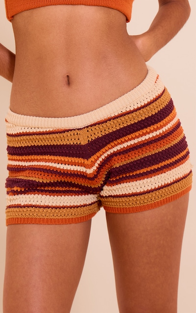 Petite Mini short en maille tricot orange à rayures