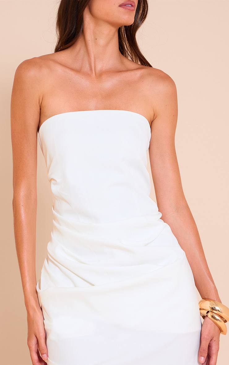 White Woven Bandeau Ruched Mini Dress image 4
