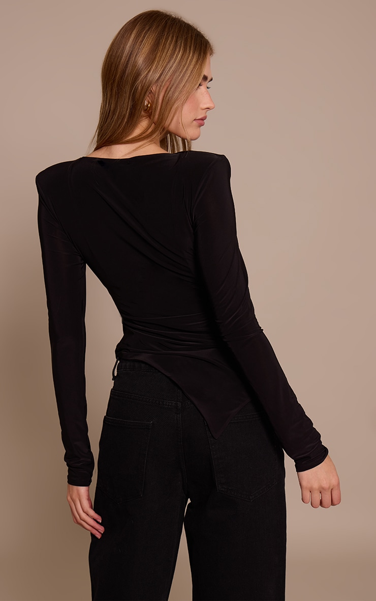 Top asymétrique doublé moulant noir à épaulettes image 2