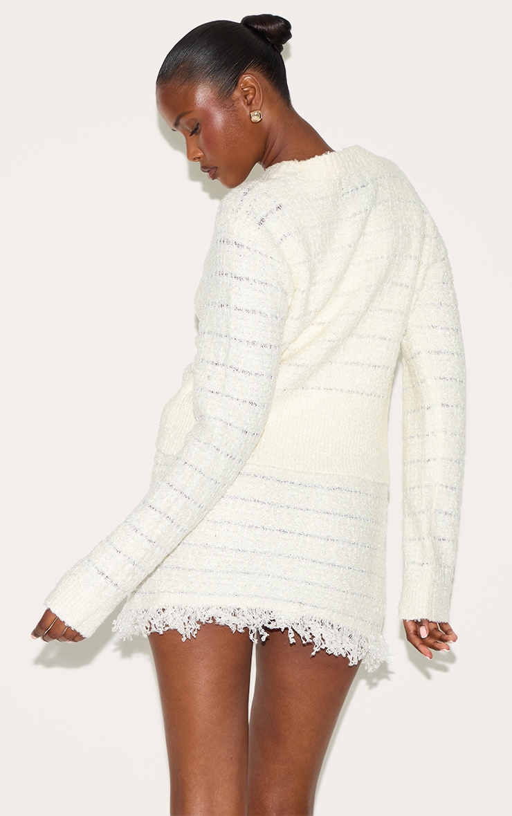 Cream Boucle Knit Button Through Cardigan image 2