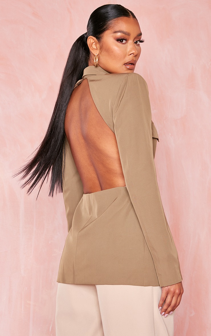 Khaki Open Back Utility Pocket Cinched Blazer
