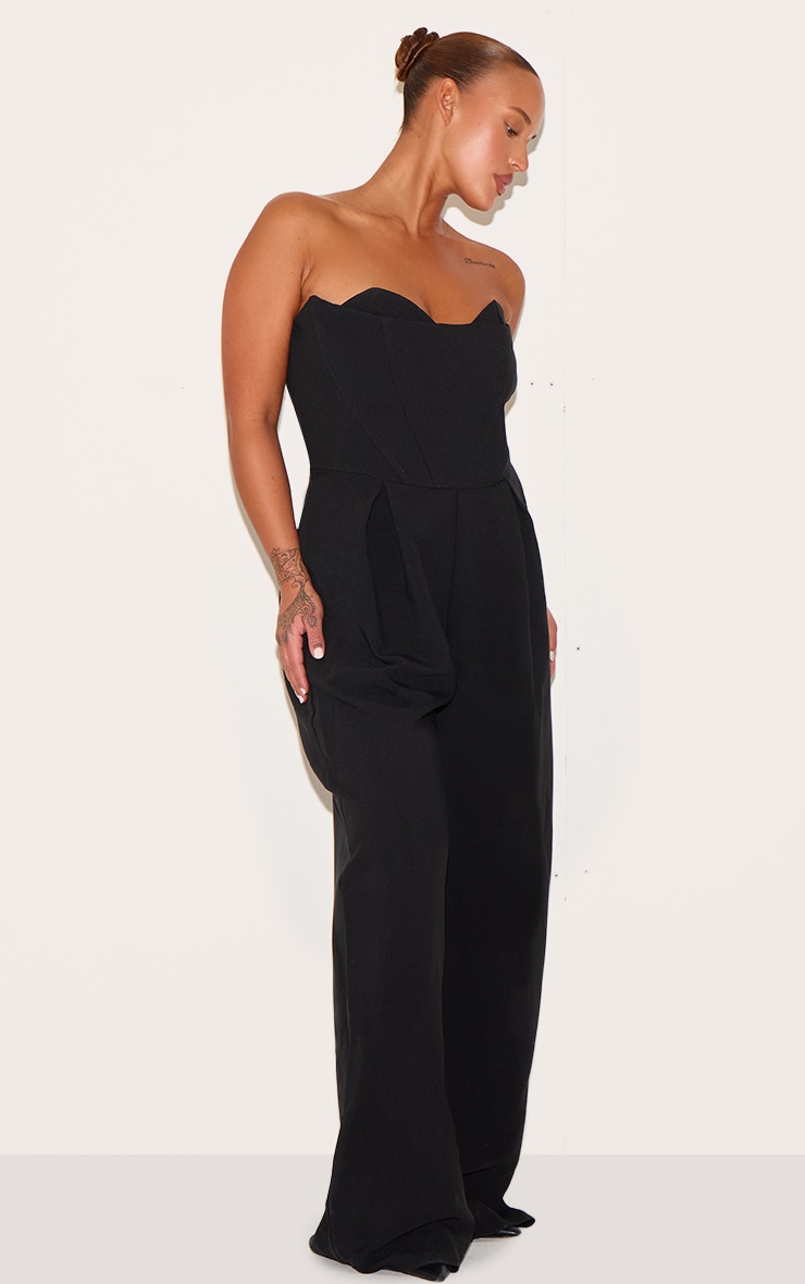 PLT Label Plus Black Corset Bust Detail Wide Leg Tailored Jumpsuit image 3
