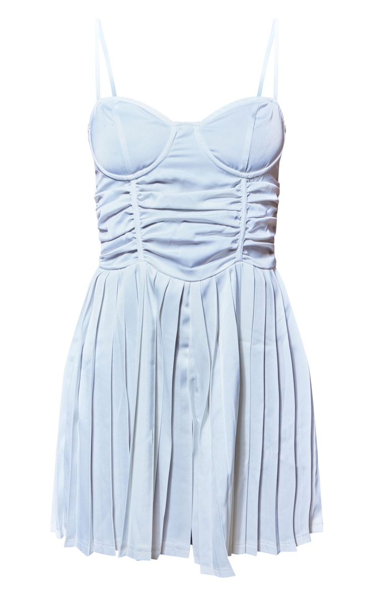 White Satin Cup Detail Strappy Pleated Romper image 5