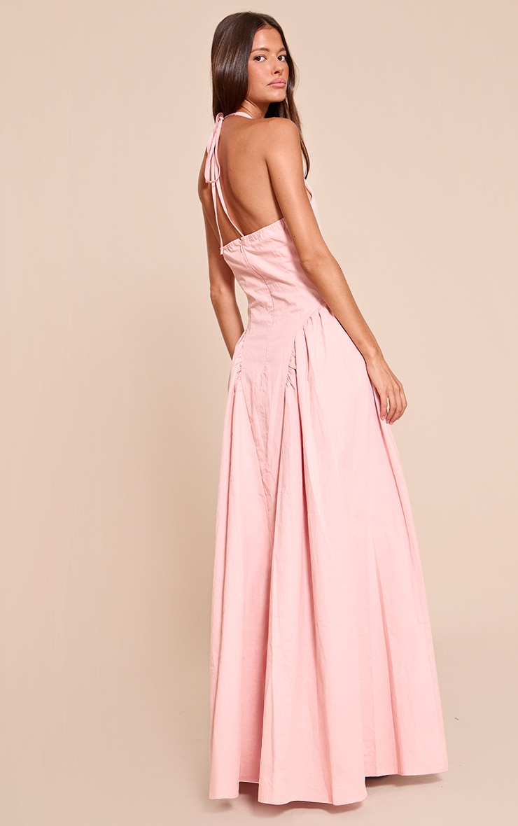 Light Pink Woven Halterneck Plunge Midaxi Dress image 2