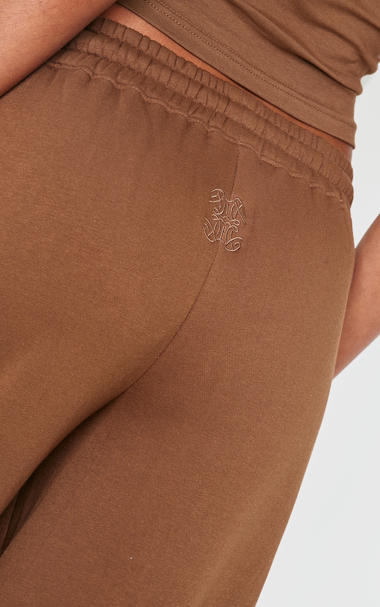 PRETTYLITTLETHING Taupe Embroidered Wide Leg Sweatpant image 4