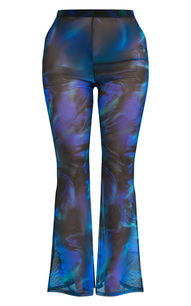 Blue Blurred Print Flared Beach Trousers image 5