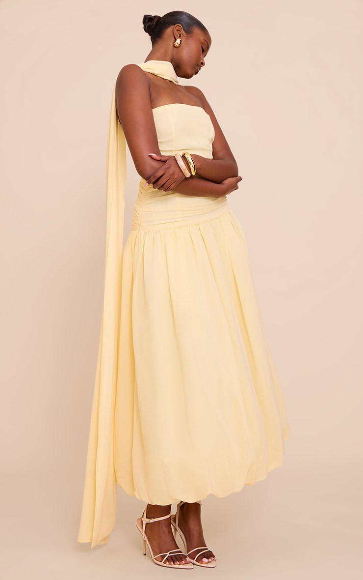 Lemon Bandeau Scarf Detail Puffball Midaxi Dress image 3