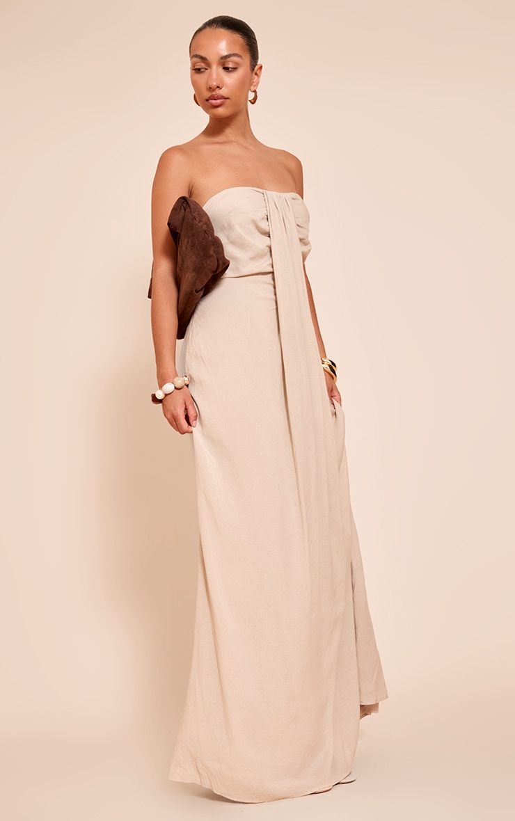 Beige Bandeau Drape Detail Maxi Collum Dress image 3