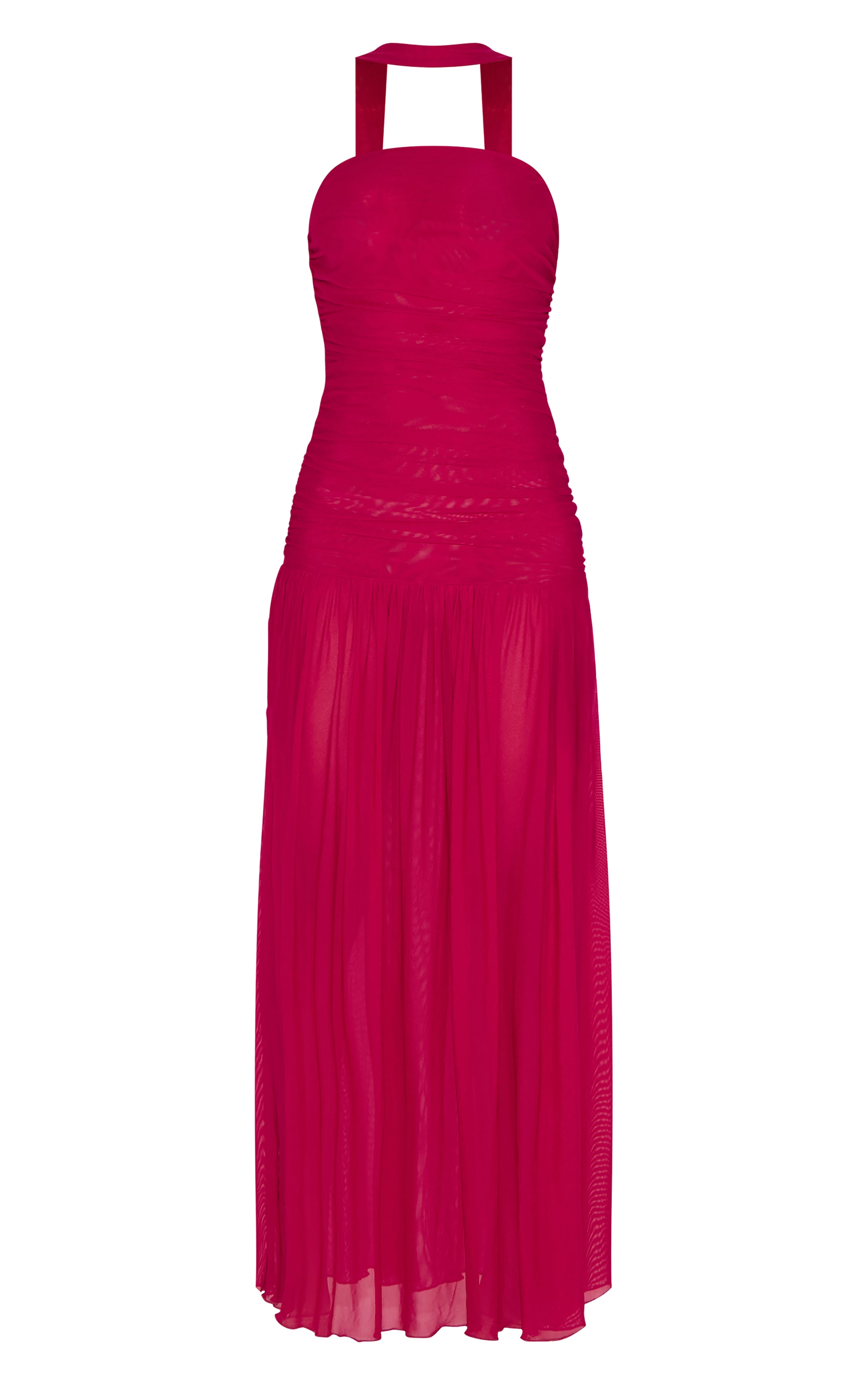 Fuchsia Ruched Scarf Dropped Waist Maxi Dress image 5