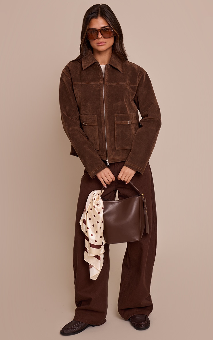 Veste en suédine chocolat à poches image 3
