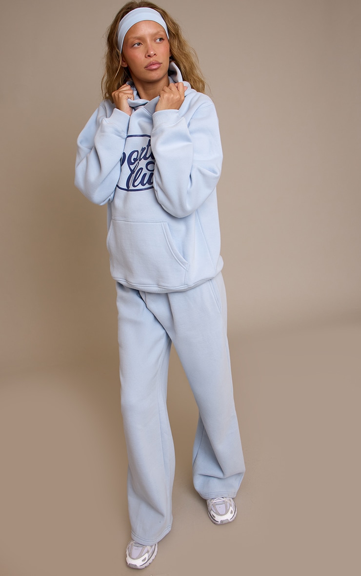 Light Blue Sports Club Cotton Fleece Oversized Pull Over Hoodie image 3