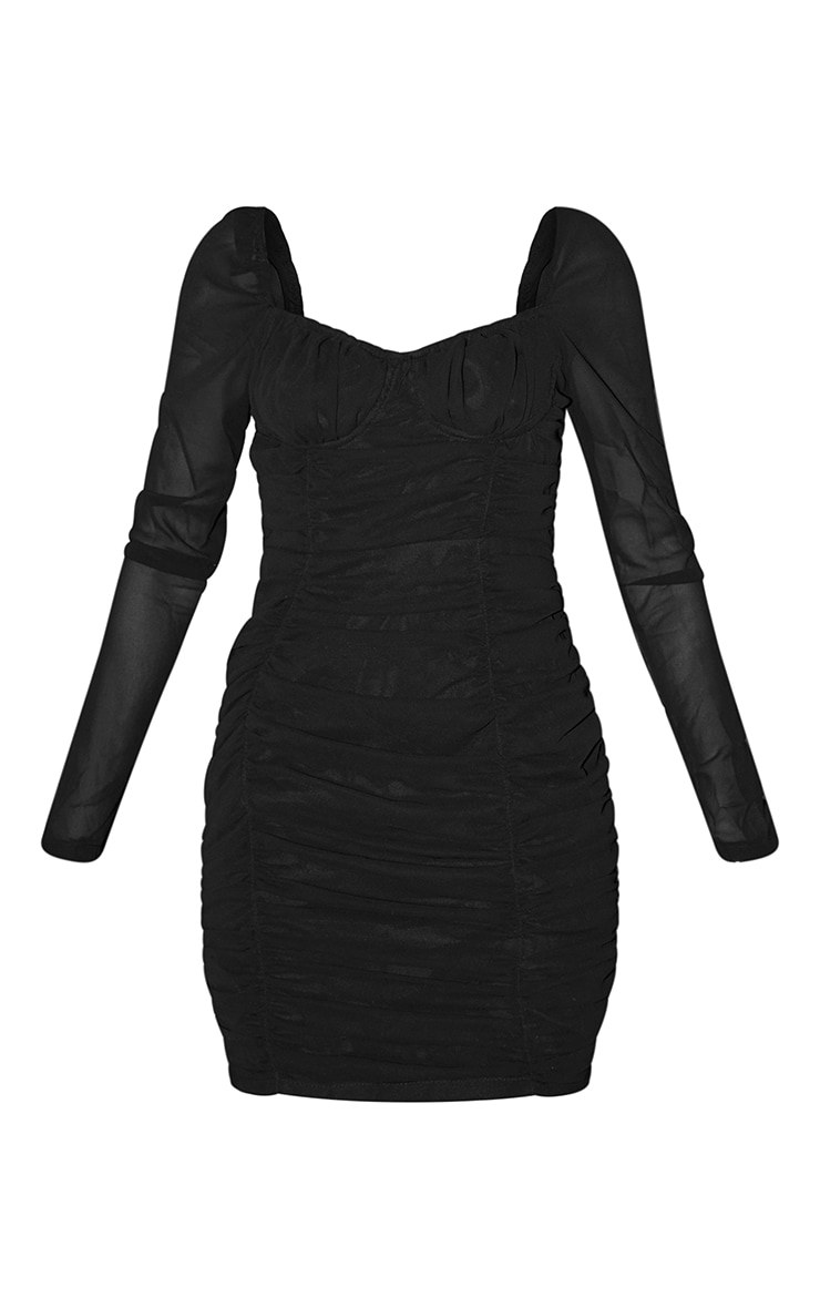 Tall Black Ruched Mini Dress image 6