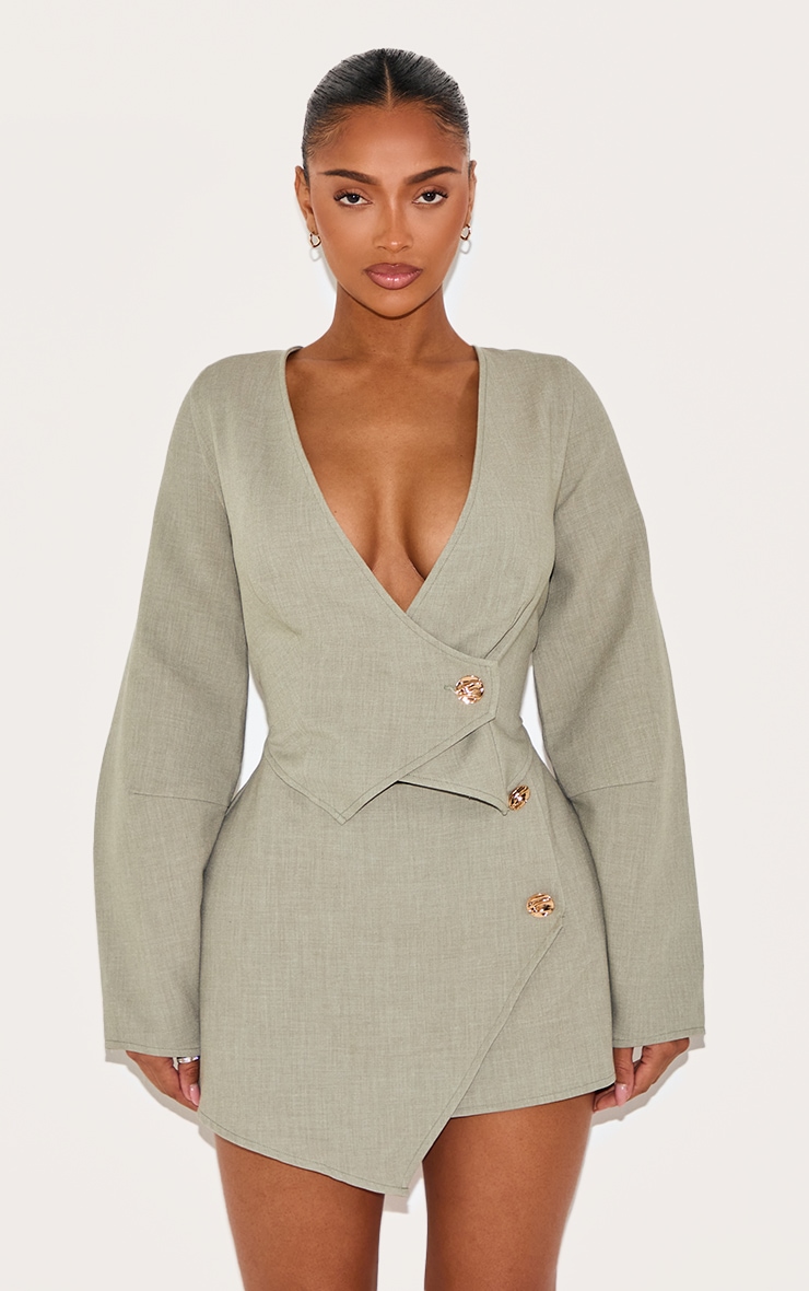Shape Sage Woven Asymmetrical Hammered Button Blazer