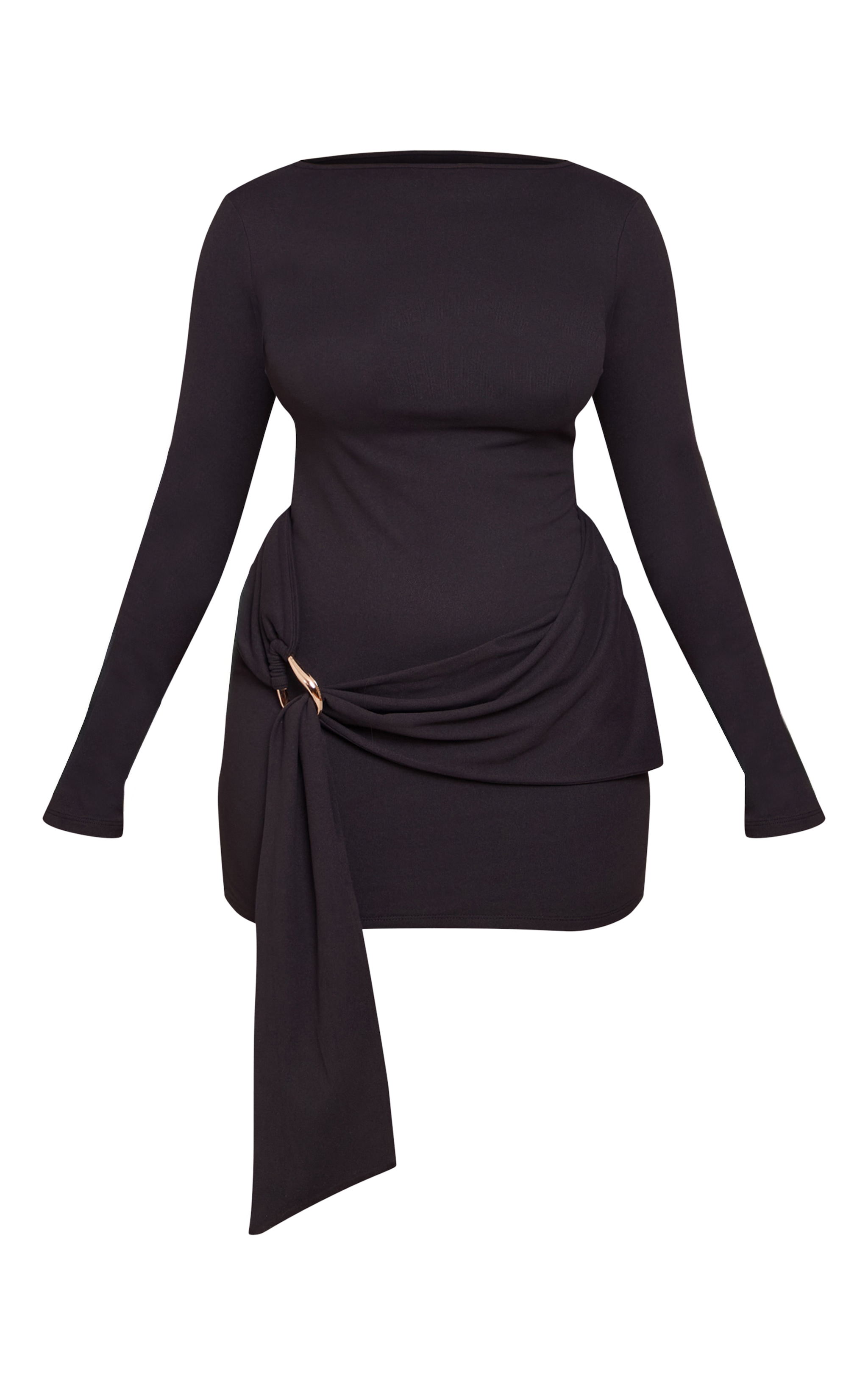 Shape Black Long Sleeve Waist Trim Detail Mini Dress  image 5