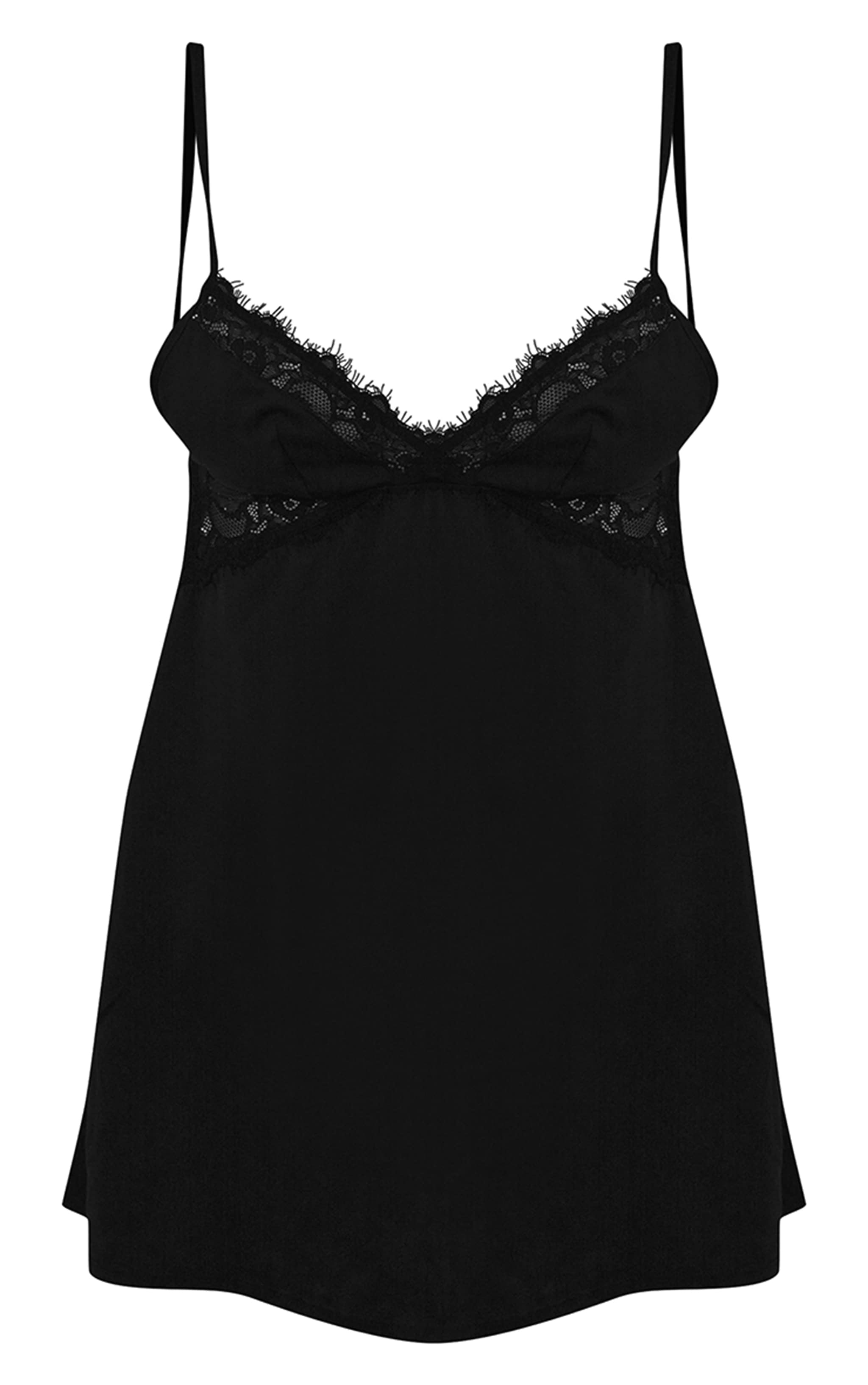 Black Satin Nightie With Lace Details image 7