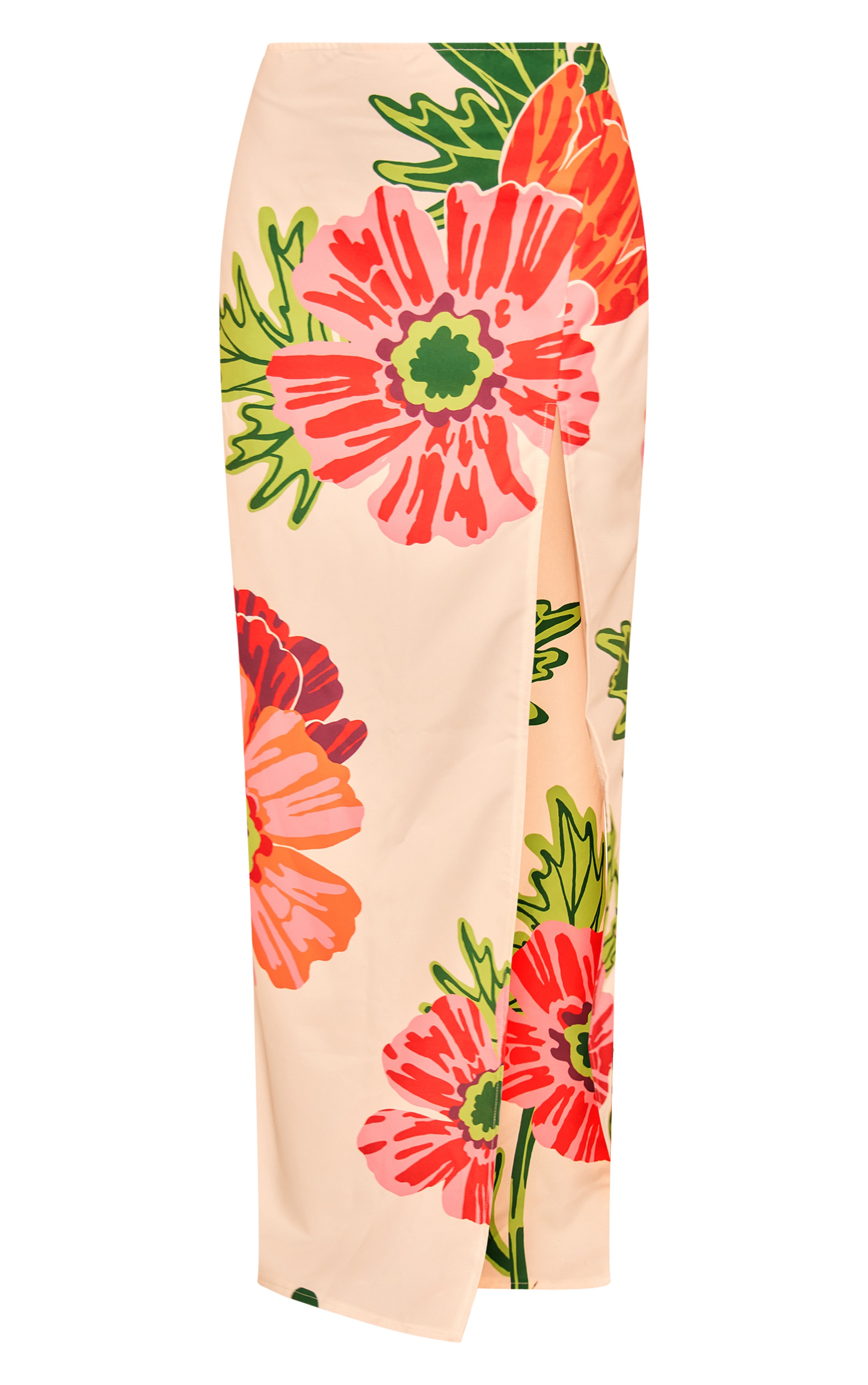 White Floral Printed Thigh High Split Maxi Skirt image 5