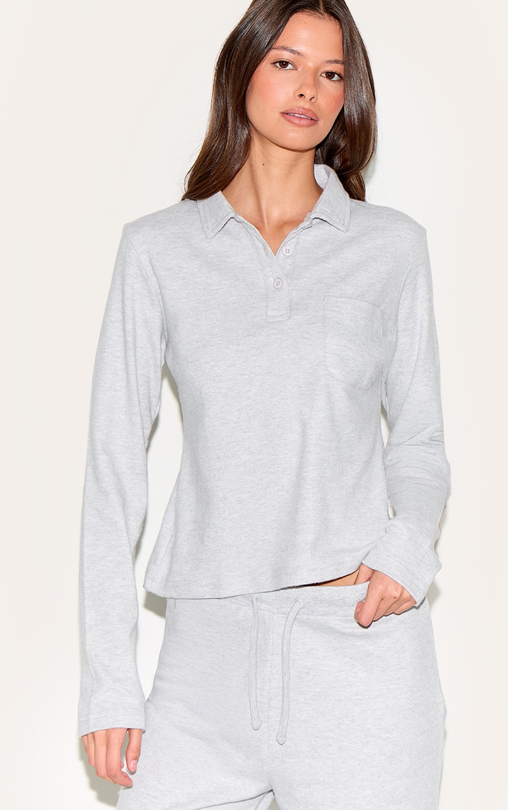 Light Grey Long Sleeve Super V Neck Button Up Top | Co-ords Light Grey Long Sleeve Super V Neck Button Up Top | Co-ords
