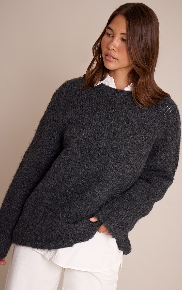 Charcoal Rib Detail Oversized Sweater image 1