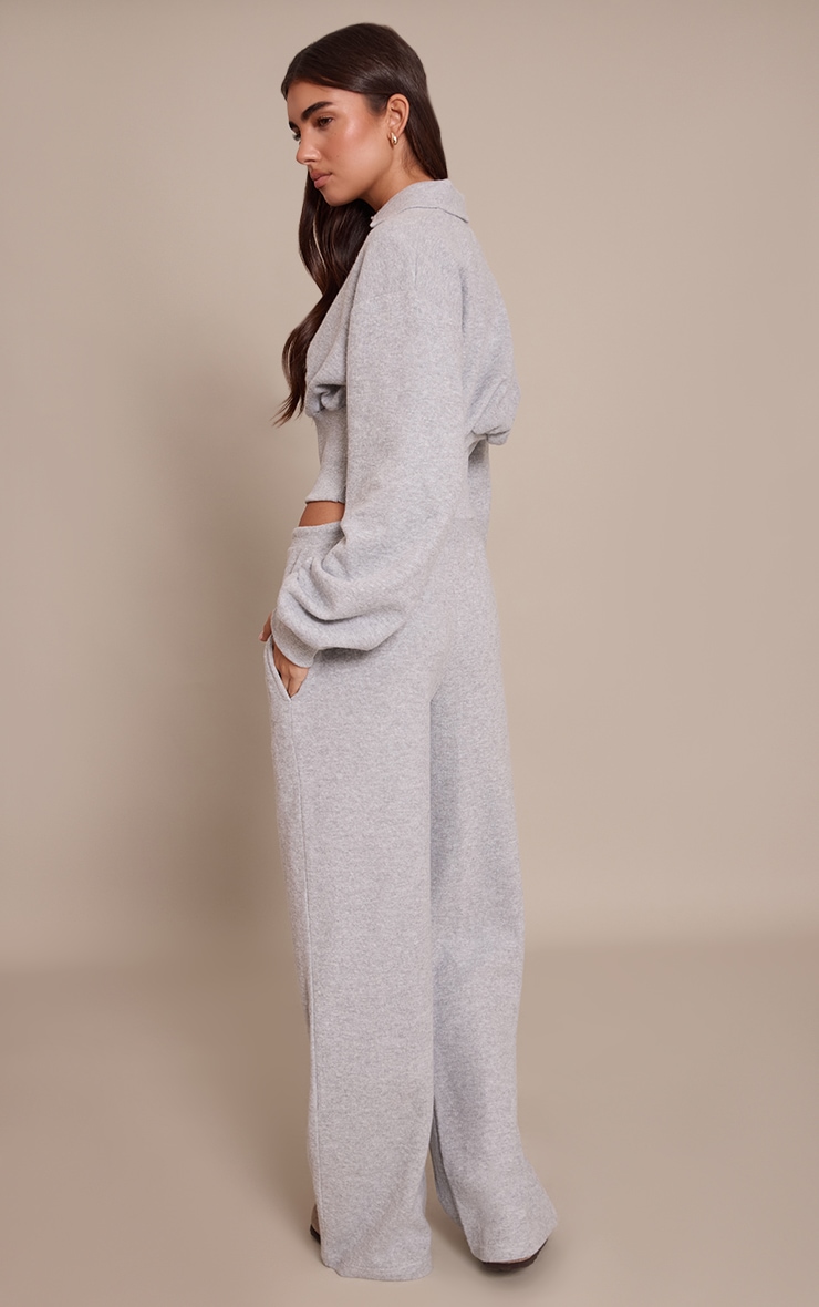 Grey Marl Brushed Rib Elasticated Straight Leg Pants image 3