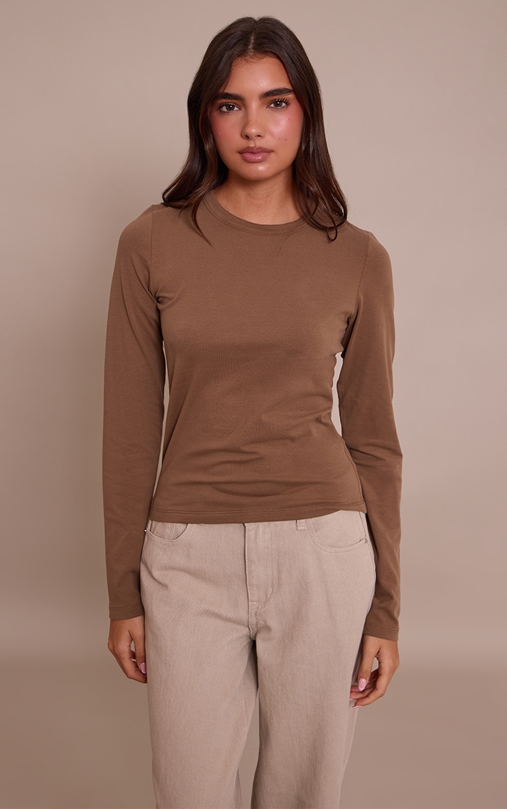 Mushroom Soft Cotton Crew Neck Longline Long Sleeve Top image 1