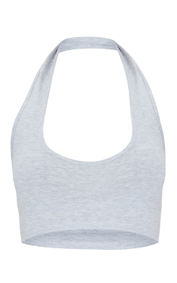 Basic Grey Marl Cotton Blend Halterneck Crop Top image 5