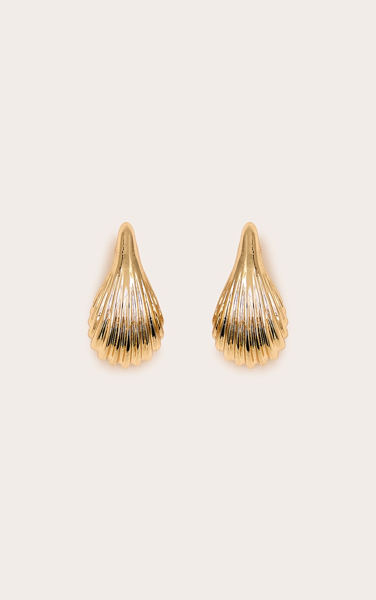 Gold Ridge Tear Drop Stud Earrings image 2