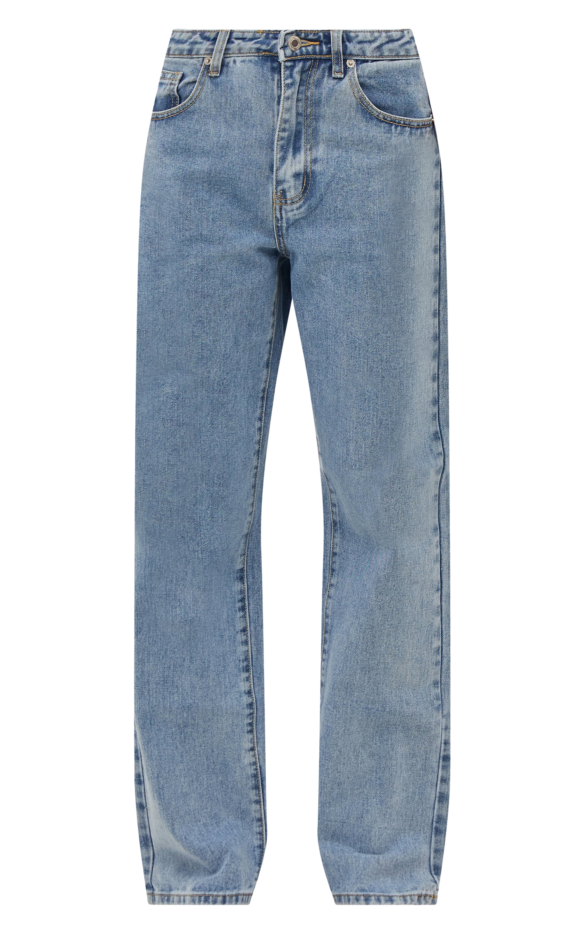 PRETTYLITTLETHING Mid Blue Wash High Waist Straight Leg Jeans image 5