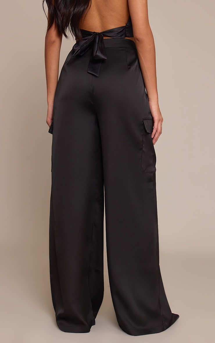 Black Satin Wide Leg Cargos image 3
