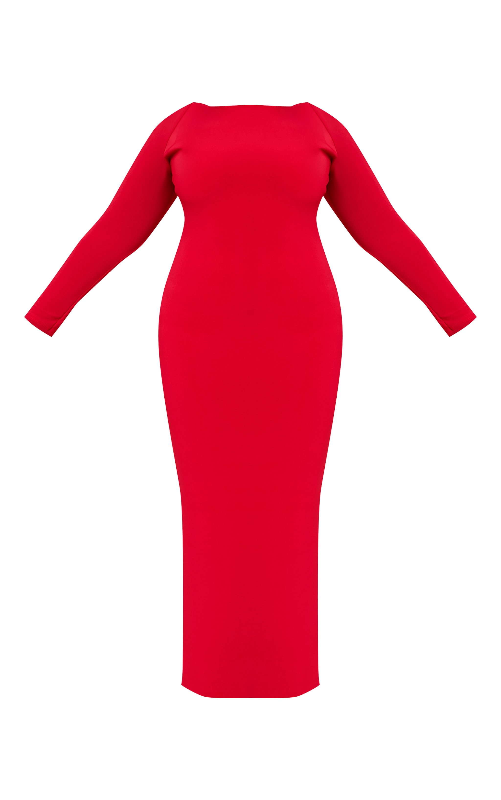 Plus Robe longue rouge profond à dos rond et manches longues image 5