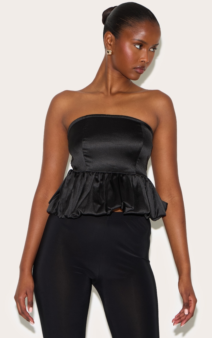 Black Satin Puffball Top image 1