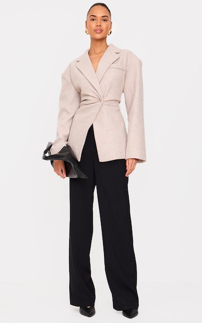 Blazer cintré en effet laine taupe
