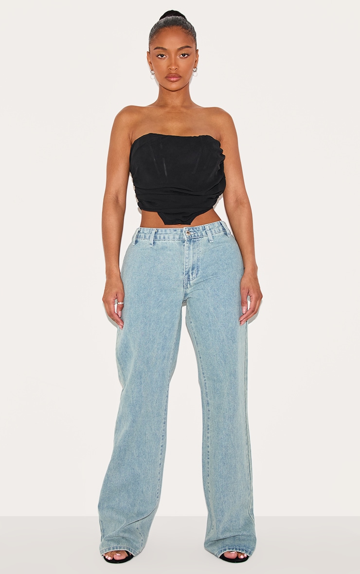 Shape Black Chiffon Ruched Corset Crop Top image 3