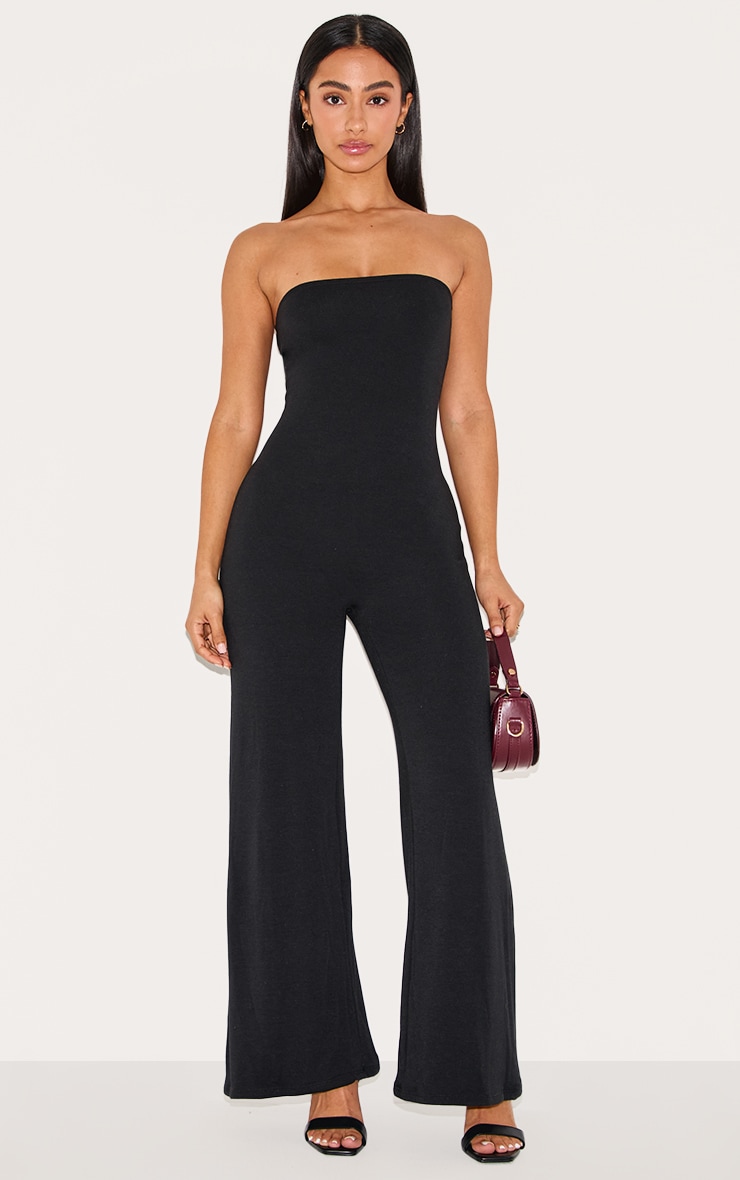 Petite Black Double Layer Jersey Bandeau Wide Leg Jumpsuit image 1