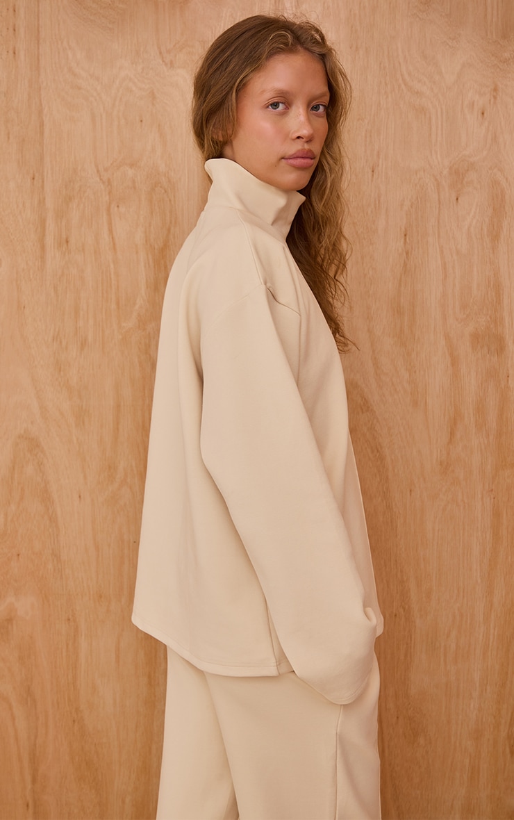 Cream Interlock Seam Funnel Neck Sweatshirt image 2