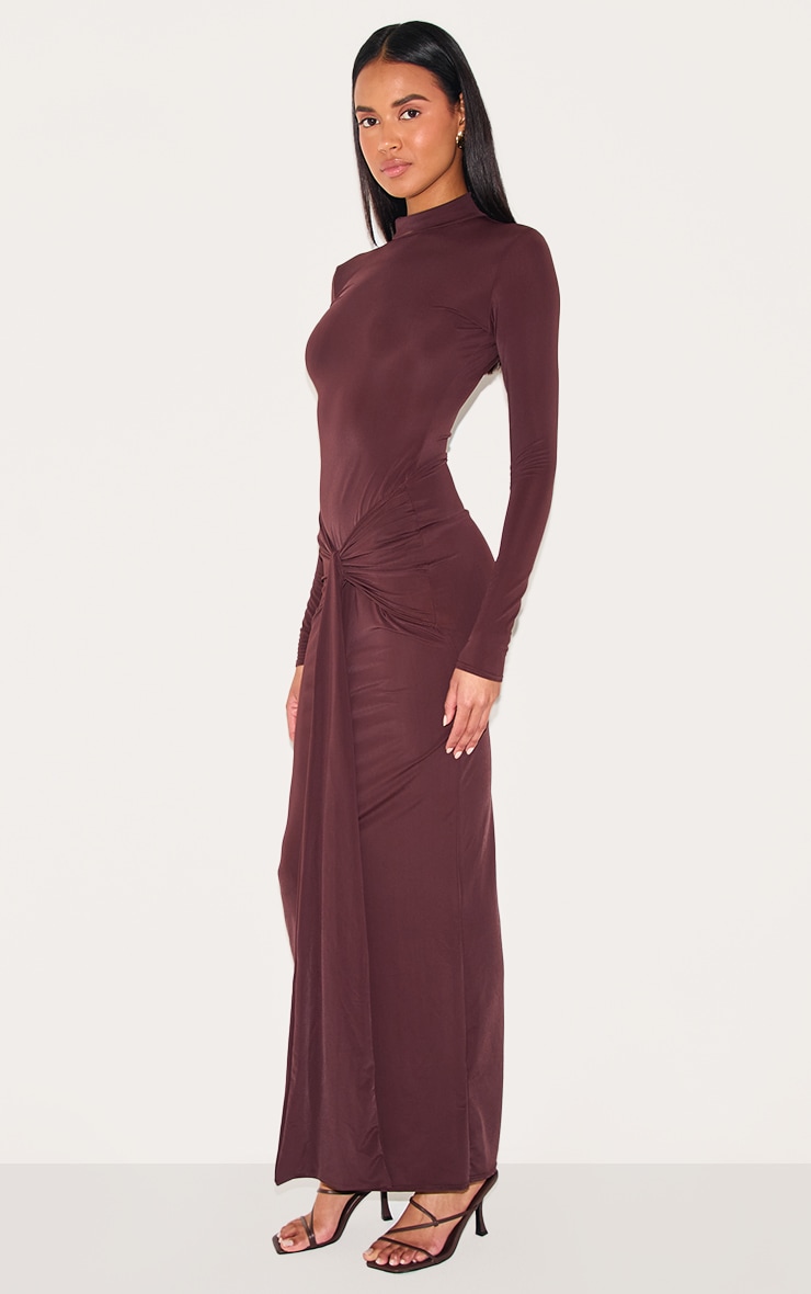 Chocolate Matte Sculpt Wrap Maxi Dress image 3