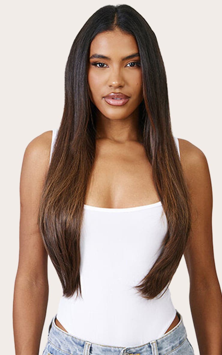 Lullabellz Thick 24` 1 Piece Straight Clip In Hair Extensions Warm Brunette image 1