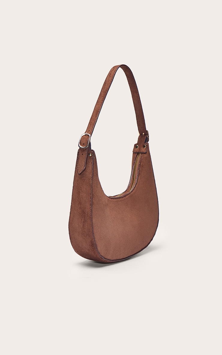 Chocolate Faux Suede Curved Shoulder Bag image 3