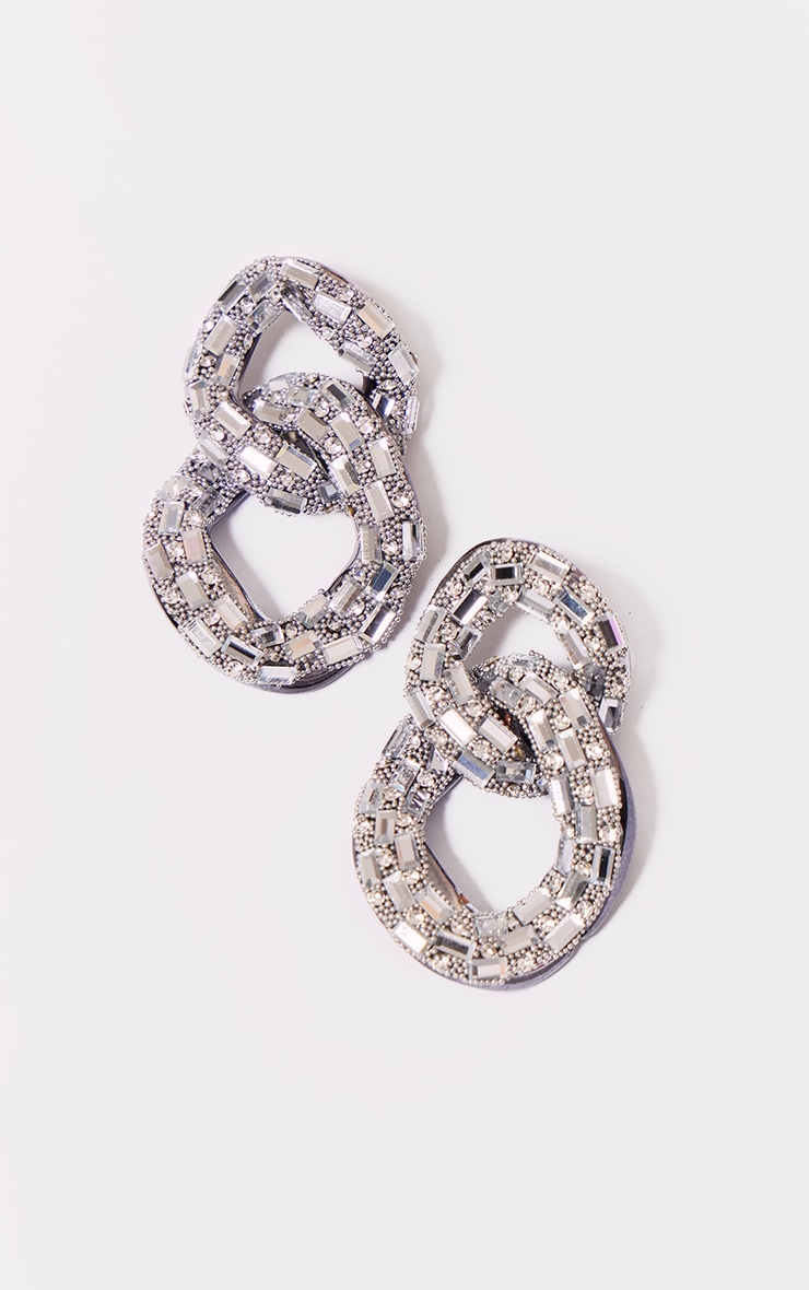 Silver Diamante Encrusted Link Statement Earrings image 2