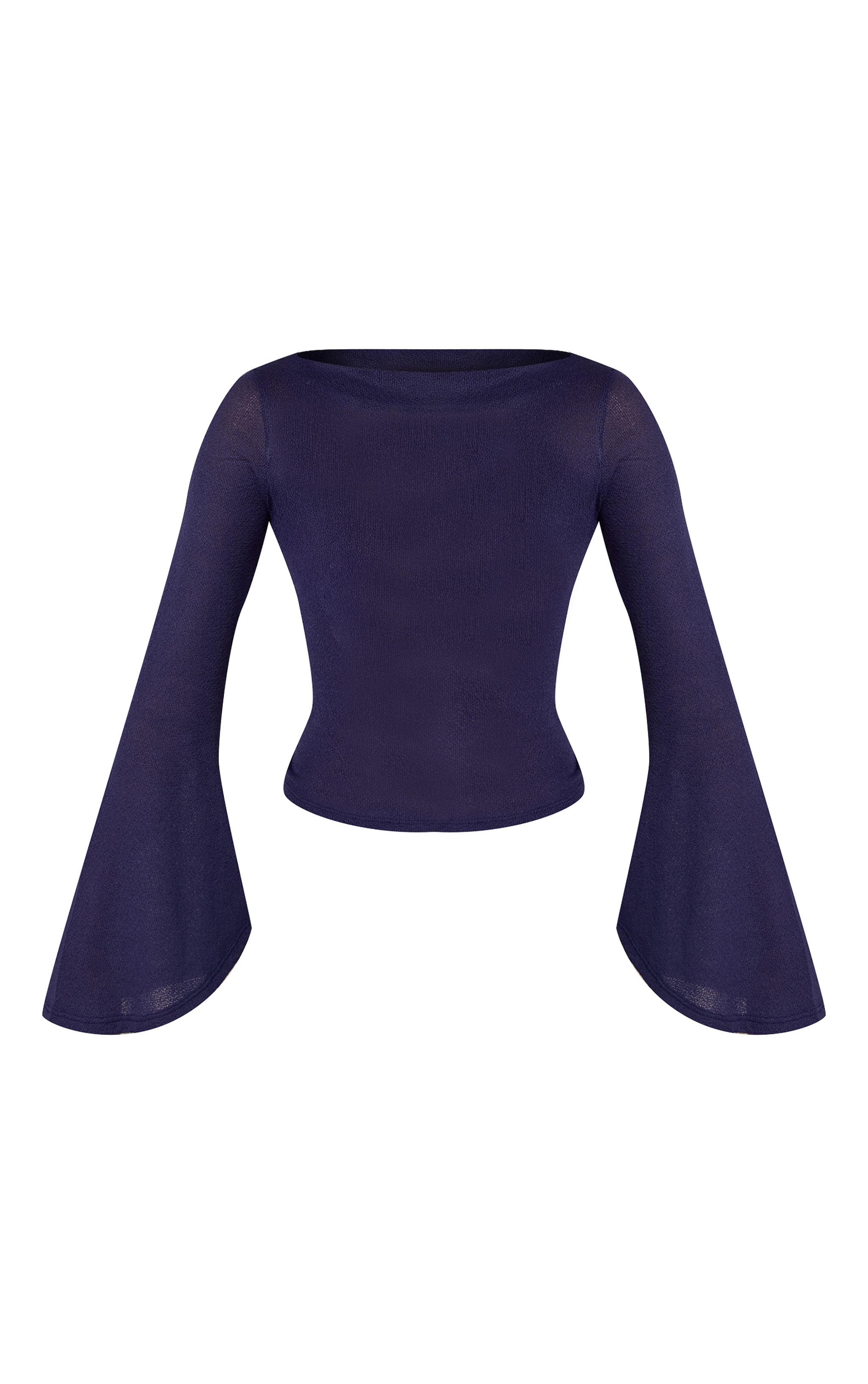 Navy Textured Extreme Flute Sleeve Long Top image 5